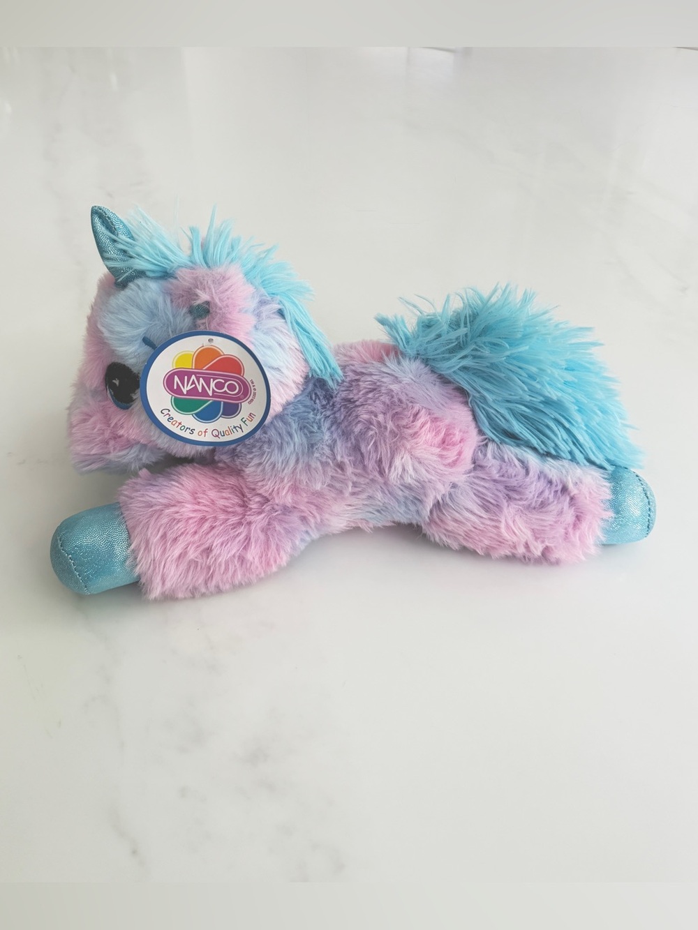 Nanco Pastel Rainbow Unicorn Plush 12” Glitter Horn Hooves pink blue purple New